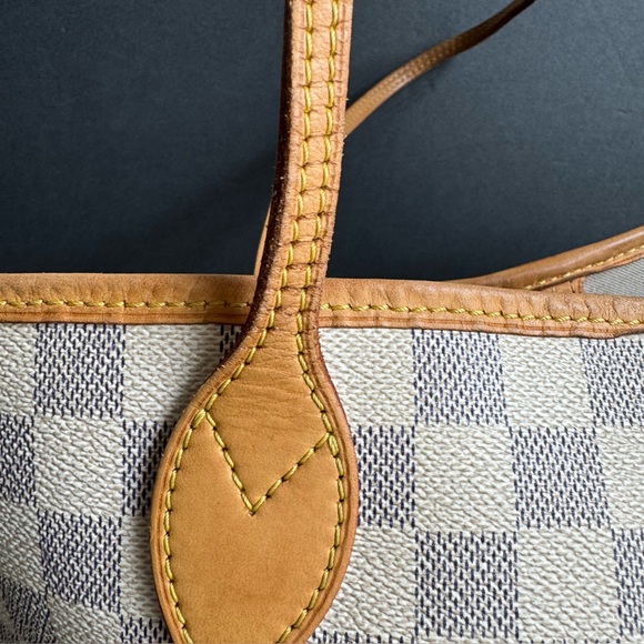 Louis Vuitton Neverfull MM Damier Azur Tote Bag Cream Checkered Purse Authentic - Picture 7 of 16
